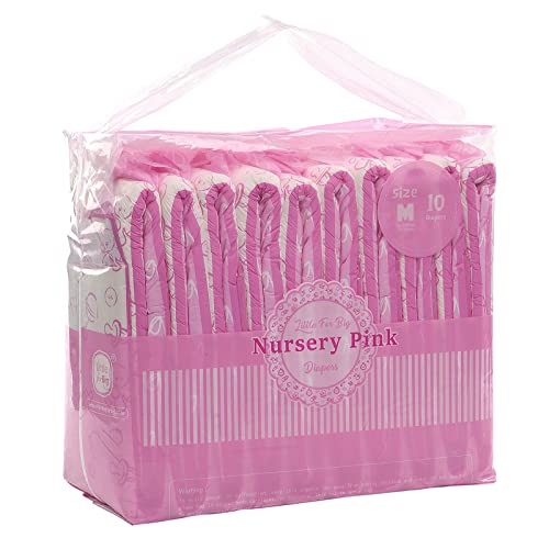 Image of Littleforbig Adult Printed Diaper 10 Pieces - Nursery Pink (Medium 28 inch-38 inch)