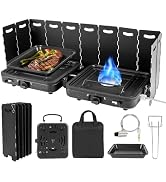 2 Burner Propane Camping Stove, 17200 BTU Adjustable Burners, Foldable Propane Camp Stove with Gr...