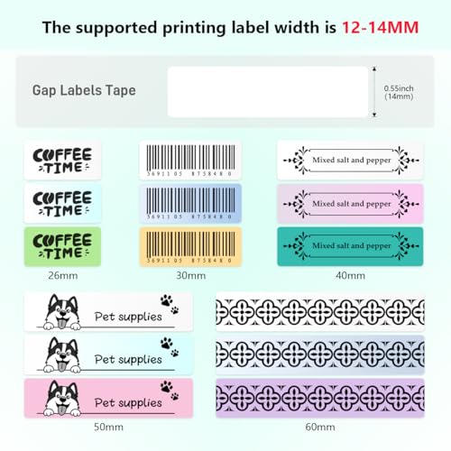 Image of ZEITEL Portable Mini Label Printer Machine 203DPI Wireless Pocket Label Maker for Home&Office Small Thermal Sticker Printer for Mobile Bluetooth Printers, with 1 Roll 14x40mm Lables,2 Year Warranty