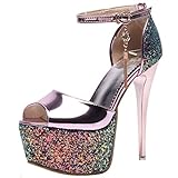 Heel Height : 14 CM Lydee Damen Mode High Heels Sandals Plateau Ankle Strap Party Schuhe Stiletto Heels Abend Heels Metallisch Pink Gr 39