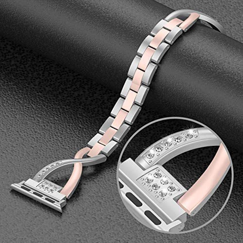 Image of Wearlizer Bling Gold Silver Compatible with Apple Watch Bands 38 /40 /41 /42mm 2-Tone Womens X-Link Rhinestone Wristband Dressy Metal Bracelet for iWatch Series 11 10 9 8 7 6 5 4 3 SE /Ultra 3 2 1
