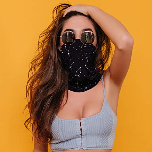 Neck Gaiter Face Mask Reusable, Cloth Face Masks Bandana Balaclava Cover Scarf Shield (1, ZODIAC-BLACK)