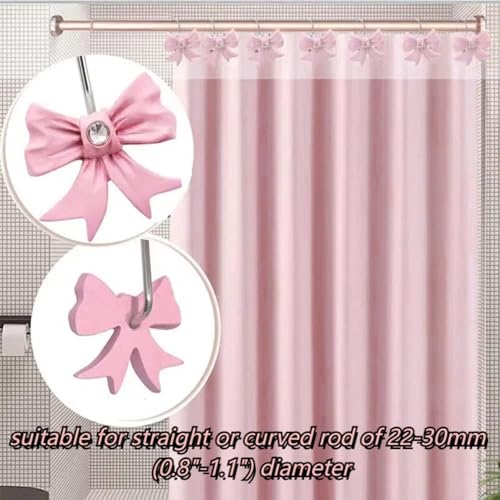 12 Pcs Bow Pink Shower Curtain Hooks,3.15in*1.57in,Suitable for Straight or Curved Rod of 22-30mm (0.8"-1.1") Diameter,Stylish and DurableStainless Steel Pink Bow Shower Curtain Hooks