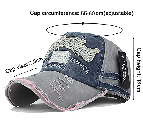 Image of Vintage Cotton Baseball Cap Denim Frayed Edge Sunhat Adjustable Unisex
