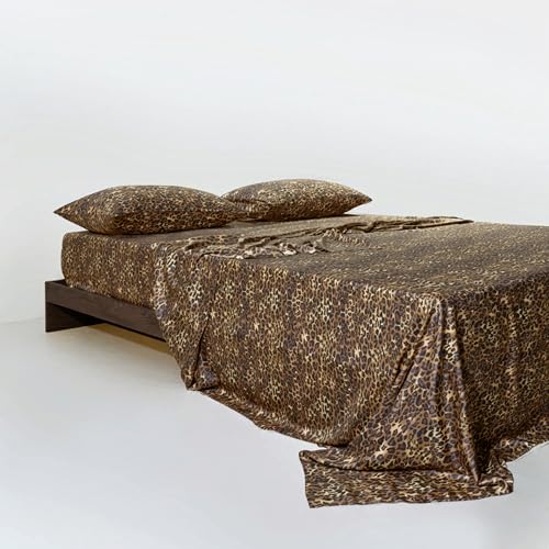 Image of Family XL - 144 inchx84 inch Size Luxury 600 Thread-Count 100% Egyptian Long Staple Cotton Sheets Set Oversized Sheet Set Soft & Silky Sateen Weave 40 Inch Deep-Pockets - Family XL, Leopard Print