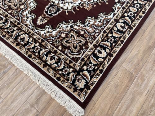 Image of TTC THREAD & TEXTURE CARPET Traditional Comfort: Power-Loomed Carpets for Living Room- Every Space Area Rug Color Brown Size 4x5.5 Feet (110x173cm)