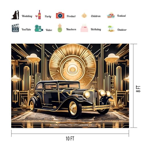 Fondo Retro Roaring 20s 10x8 pies Negro Dorado miniatura 3