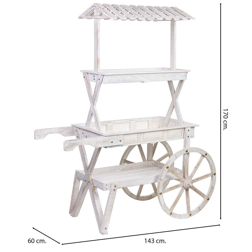 WANDERLUST DECO Carro expositor-estantería de madera 143x60x170h cm