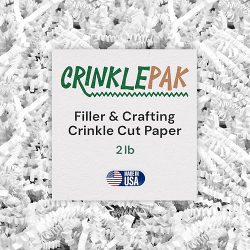 CrinklePak 2LB Crinkle Paper Filler | White Shredded Paper for Gift Baskets Gift Box Filler Basket Stuffing | Bulk Crinkle Cut Paper Shred Made in USA