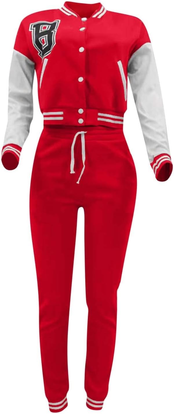 Women Autumn Baseball Suit Two Piece Set Letter Prints Baseball Tops Jacket Fall And Holiday Outfits for Women Dressy