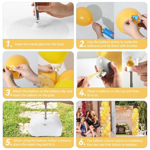 Image of 2 Sets Golden Yellow Balloon Column Stand Kit with 100 Balloons Adjustable Balloon Tower Stand with Bases for Floor Confetti Balloons Column Kit for Graduation Birthday Appreciation Party Decor