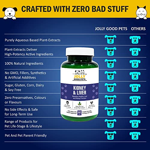 Jolly Good Pets Kidney & Liver Support Supplement for Dogs & Cats I 100% Plant-Based I Improves Hepatic Function I 60 Capsules