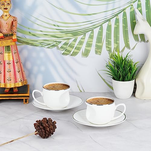 Image of Dandy Lines Face Platinum Band Cup and Saucer Set, Luxury Tea Set, Tea Cups with Saucers, Ceramic, Pack of 12, Microwave & Dishwasher Safe, Great for Hosting & Gifting