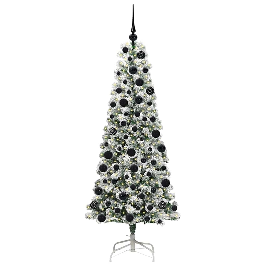 Albero di Natale artificiale pieghevole, 180 cm, verde e bianco, con 300 LED a luce bianca calda, 8 modalità, funzionamento USB, stabile, per interni ed esterni protetti, decorazione per feste