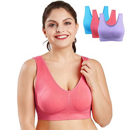 iMixCity Lot de 2/3/6 Soutiens-Gorge de Sport Push Up sans Armature Lingerie Plus Taille (XXXXX-Large - EU 54/56, Bleu&Pastèque&Violet)