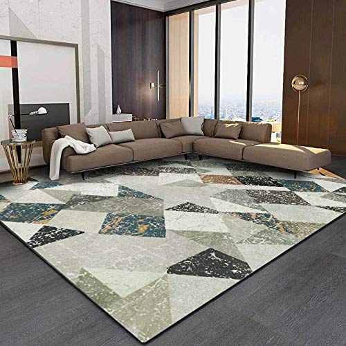 Tapis moderne 120 x 200 cm bleu et gris à motif géométrique rétro pour salon