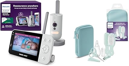 PHILIPS Avent Set Connected Videophone mit WLAN, Infrarot-Nachtsichtfunktion & Schrei-Erkennung SCD951/26 Babypflege-Set Starter-Set mit 9 Zubehörteilen (Modell SCH401/00)