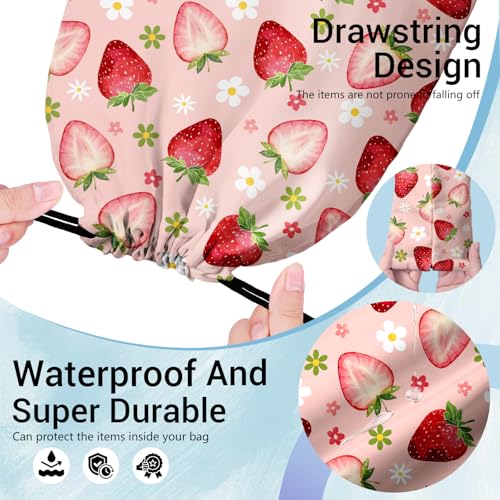 Image of Strawberry Gymnastics Grip Bag Small Flowers Print Drawstring Storage Pouch Bag