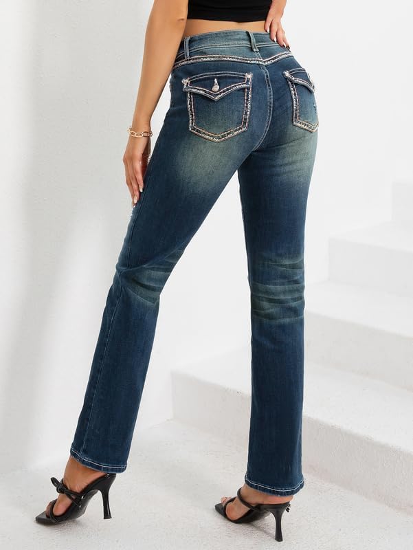 PEIHOT Women’s Jeans 90s Mid Rise Bootcut High Stretch Boot Cut Denim Pants Pantalones De Mujer