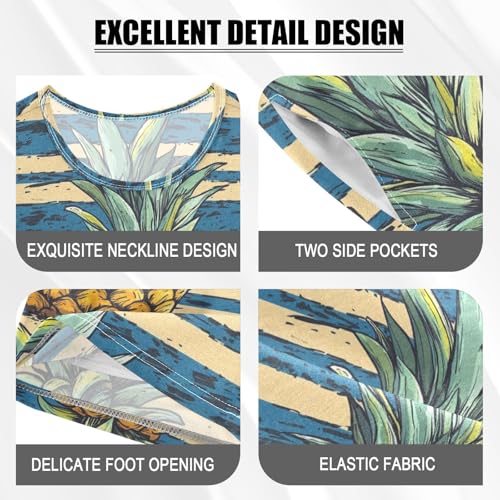 ALAZA Retro Pineapples Stripes Pajama Set Short Sleeve Sleepwear Soft Lounge Nightwear4