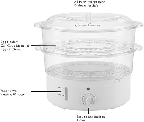 Miniatura 3 de Classic Cuisine Vaporizador de alimentos y arrocera en uno, vaporizador de alimentos de dos niveles para comidas saludables en cualquier momento,