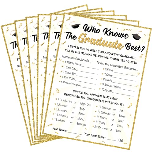 36Pcs Who Knows Graduate Best Game Cards Class of 2026 Graduation Party Game Cards for High School/College/Senior School Graduate Supplies Graduation Decorations