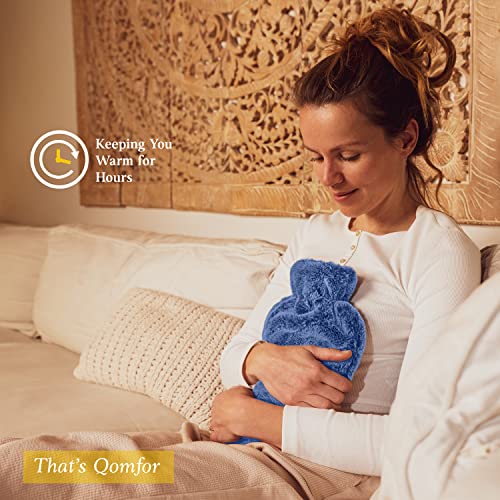 Qomfor Hot Water Bottle with Soft Cover - 1.8L Large - Classic Hot Water Bag for Pain Relief, Neck and Shoulders, Feet Warmer, Menstrual Cramps, Hot and Cold Therapy - Great Gift for Women - Blue