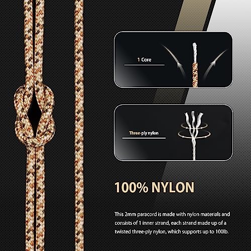 Abma Cord Paracord 100 lbs 2mm 100% Nylon 30M - Sand Camo, Military-sand Camo, 30 Meters - Image 3