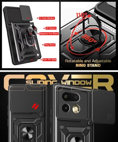 Image of AIBEX Back Cover Compatible for Realme 16 Pro 5G | D10 Tough Armor Case | Sliding Camera Shield | 360 Protection | Kickstand Ring Holder | Military-Grade Bumper Case - Black