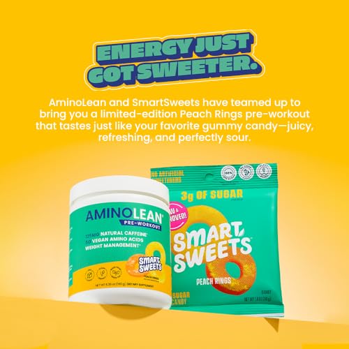 Image of RSP NUTRITION AminoLean x SmartSweets Pre Workout Powder, Amino Energy with Vegan BCAA Amino Acids & Natural Caffeine, Preworkout Boost for Men & Women, Peach Rings