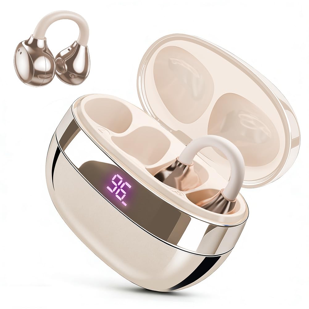 Caijin Cuffie a Clip Open-Ear Bluetooth Wireless,Bluetooth 6.0, 60h Autonomia, Indolori da Indossare,Sport, Ufficio & Fitness,Bianco