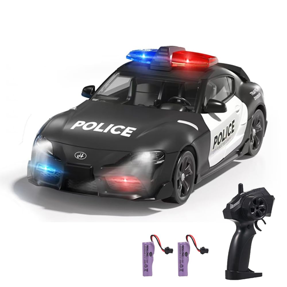 Dodoore 1:24 Scale RC Drift Car Police Vehicle, 2.4GHz 4WD High Speed Racing with Cool Lights Extra Tires, Fast RC Car Gifts for Teen Adults 2 Rechargeable Battery