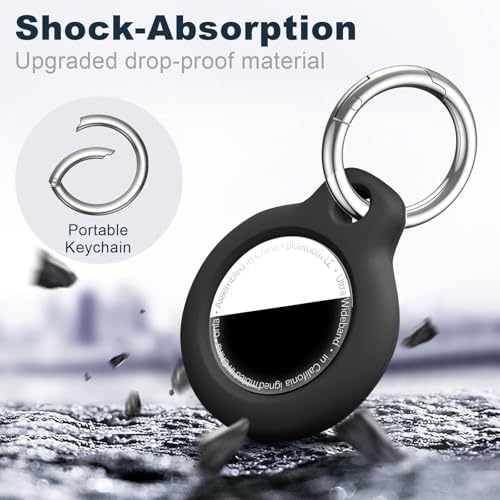 Image of MOLOSLEEVE [2 Pack] for AirTag Holder Case with Keychain, Shockproof Anti-Scratch Cover with Metal Key Ring for Apple for AirTags GPS Item Tracker for Bags - Black