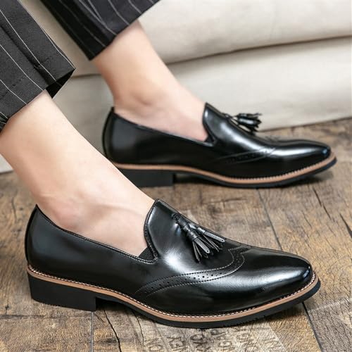 Formal Tassel Shoes Dress Oxford for Men Casual Business Non Slip Low Top Anti-Slip Dress Slip-on Plain Toe Party Burnished Leather2