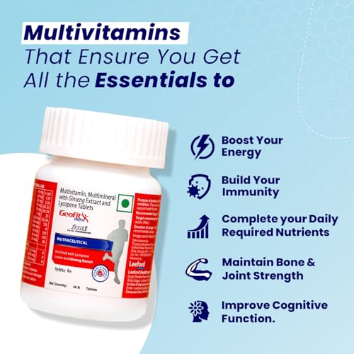 Image of Geofit Multivitamin & Multimineral for Men & Women (Combo Pack) | With Ginseng, Probiotics, Zinc, Vitamin C, D3, E, A, K & B-Complex | Daily Supplement for Energy, Immunity, Stamina, Gut, Heart, Bone & Muscle Health - 60 Tablets