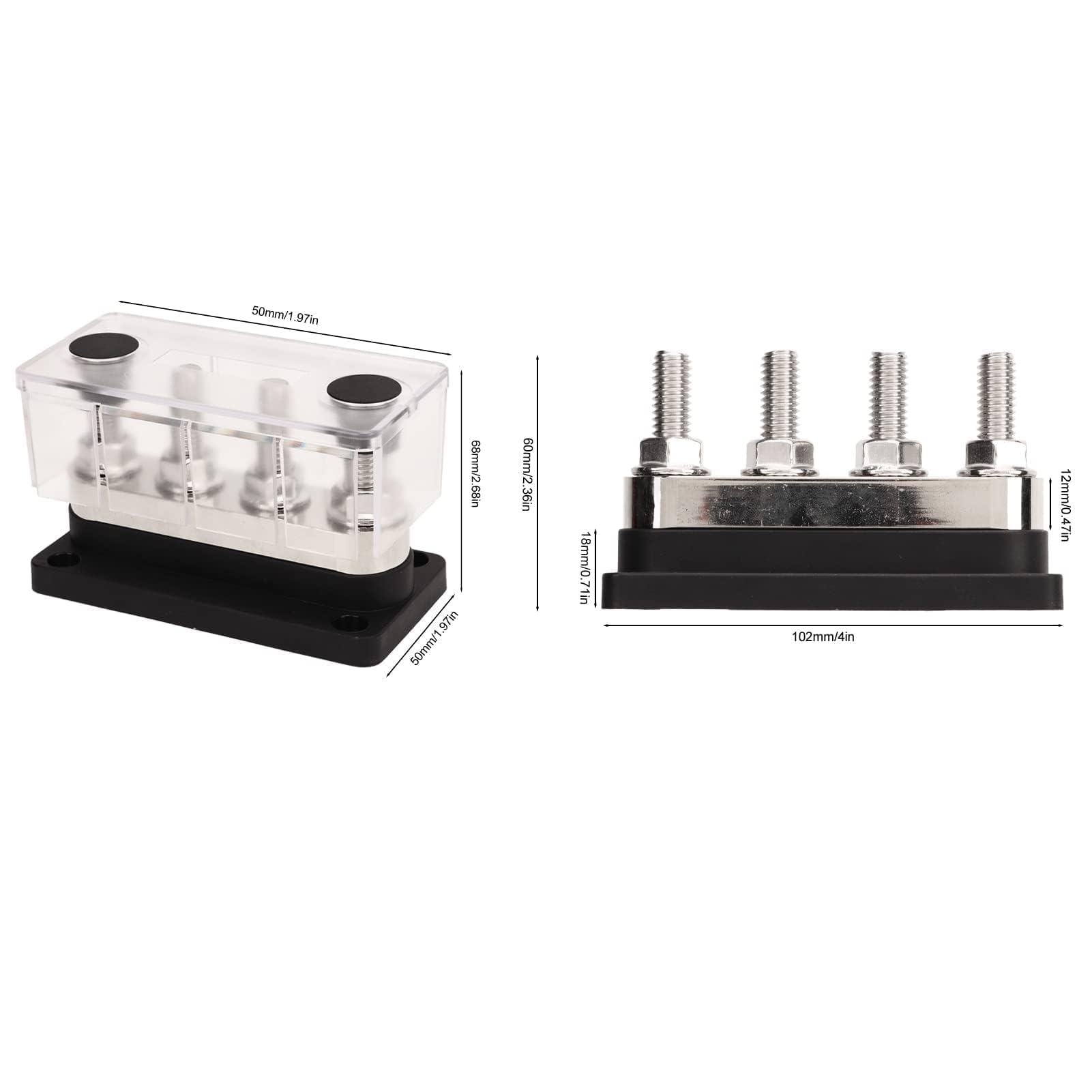 Batterie-Sammelschiene, Stromverteilerblock, DC 12 V Bis 48 V, 600 A, Hochstrom, M10, 4 Bolzen, Stromverteilerblock für Auto, Wohnmobil, Boot, Yacht, Anschlussbolzen, Sammelschiene (Schwarz)