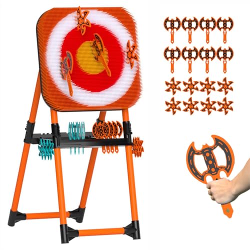 Axe Throwing Game Set, 2-in-1 Axe Wurf & Lawn Dart Combo Hinterhof-Spiel-Set mit 8 Langstreifen-Axen- und 8-Sechs-Sterne-Dart für Innen- und Außenbereiche