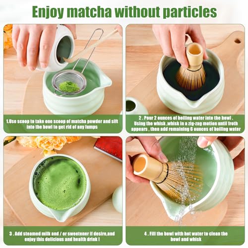 Set tradicional de té Matcha con accesorios cerámicos miniatura 3