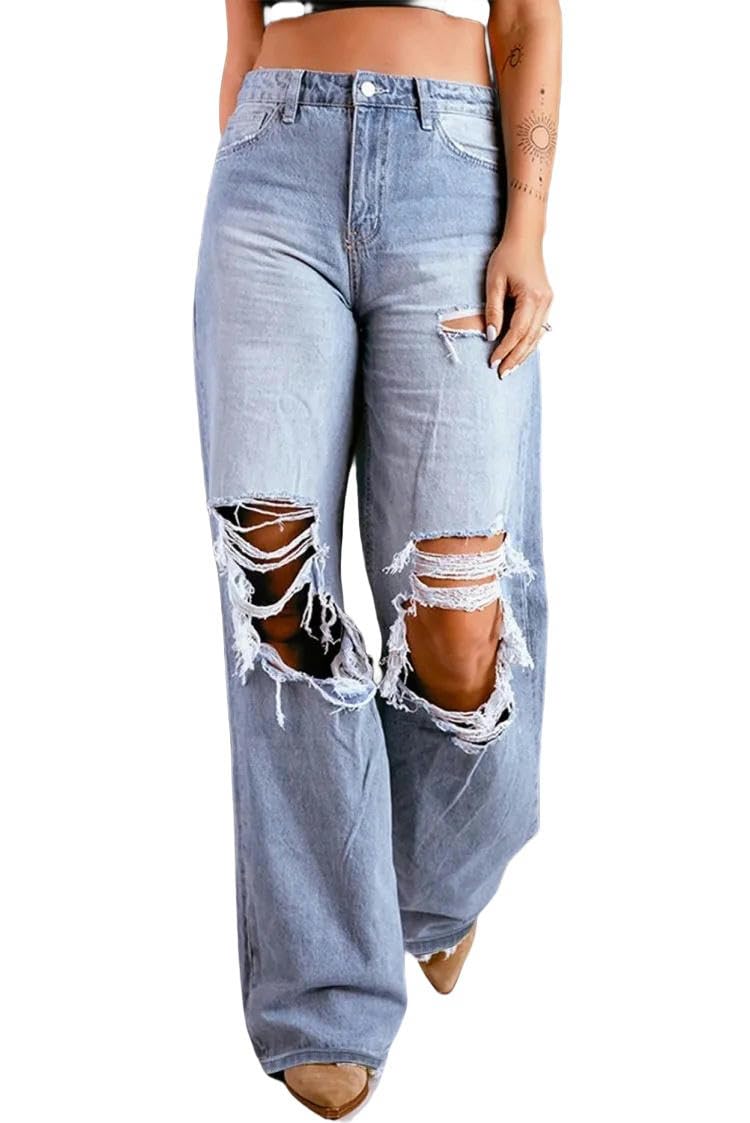 LCZYMEN Women's Jeans High Waist Ripped Jeans for Women Fashion Loose Denim Wide Leg Pants Street Casual Trousers