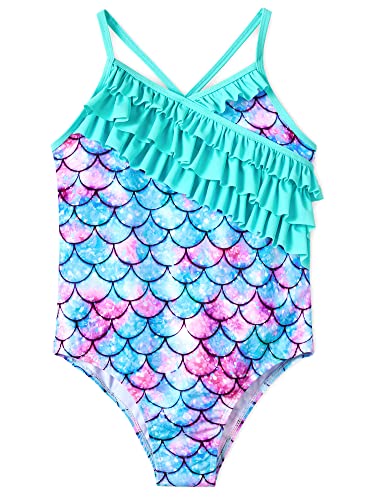 Girls Ruffle Sparkling Mermaid Swimsuit Bathing Suit Swimwear Kid Size 5/6