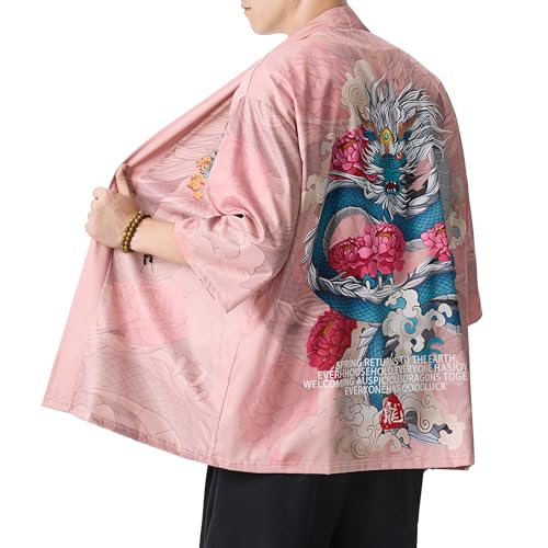 Image of PRIJOUHE Men's Japanese Kimono Cardigan Jackets Casual Long Sleeve Open Front Coat Lightweight Yukata Outwear