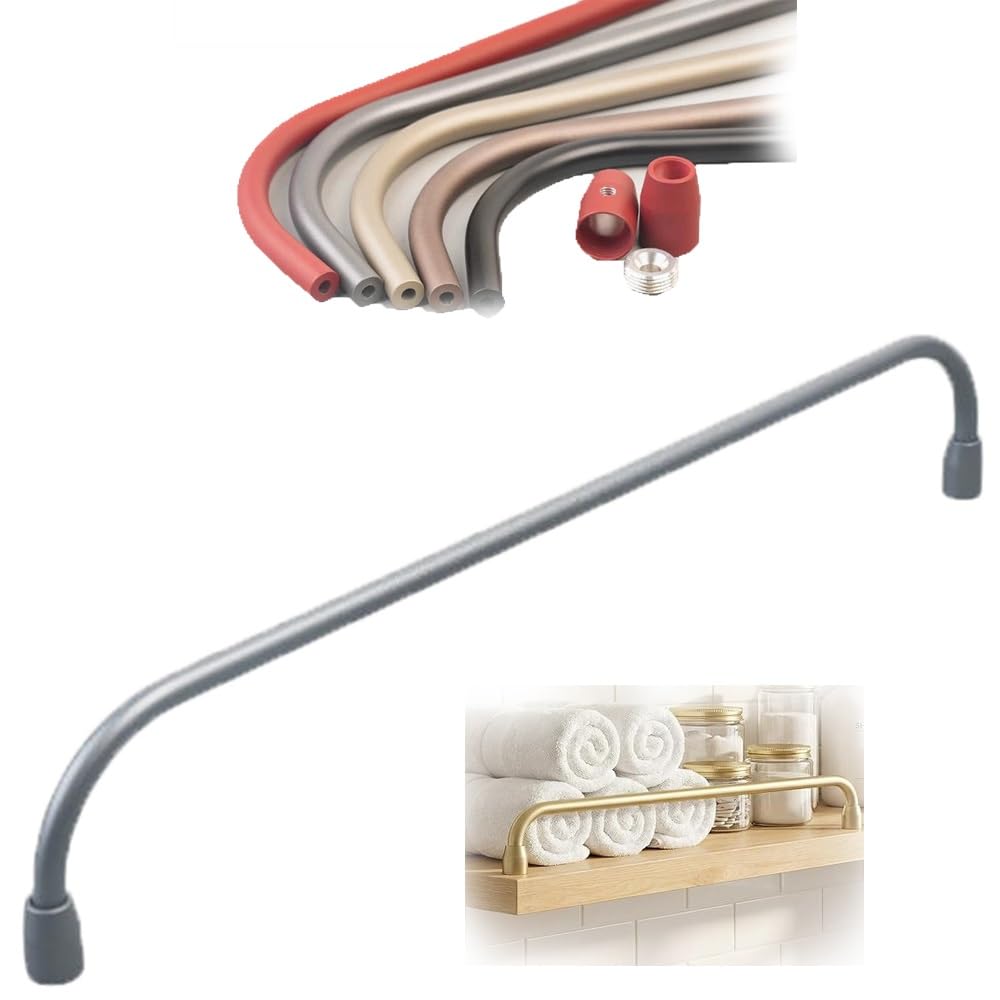 SVBVRFEEW Shelves Railing Tipping Guardrail Bar Aluminum Rods Shelf Guard Rail Round Tube Gallery Rail Cabinet Safety Bar Decorative Shelf Railing for Kitchen Bathroom(Gray,50cm/19.7in)