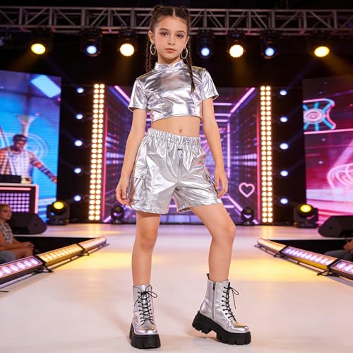Image of Rolanko Girls Cargo Shorts Lightweight Parachute Short Pants with Pockets Summer Cargo Shorts for Kids Casual Hiking Sports