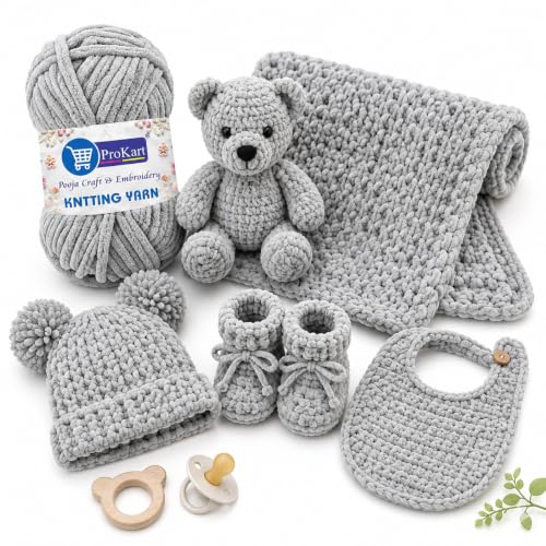 Image of ProKart Premium Blankie Wool, Plush & Cuddly, Hand Knitting Wool Ball | Blanket Thick /Mottu Yarn Ball Suitable for Hand Knitting & Crocheting for Baby, Adult, Sweaters Blankets (Grey, 100gms x 1 Pack)