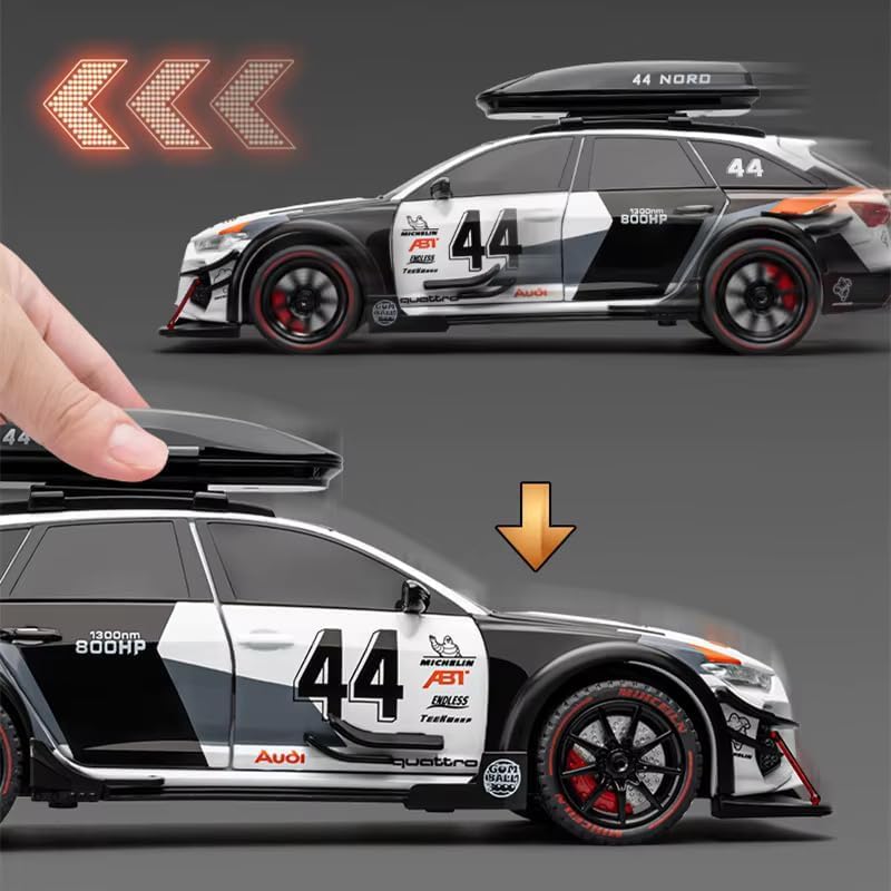 Image of 1:24 Scale Audi RS6 Modified Metal Pullback Diecast Car for Kids with Openable Doors, Sound, Light Effects Toy for Car Enthusiasts (Multicolor)