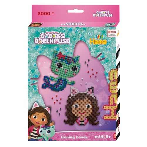 Hama Perlen 7975 – Juego de regalo de cuentas para planchar Gabbys Dollhouse, con aproximadamente 2000 cuentas de manualidades de 5 mm de diámetro de 5 mm, diversión creativa para grandes y pequeños