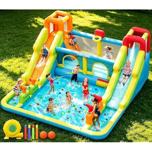 Inflatable Bounce House for Kids, Water Bounce House with Double Slides Indoor Outdoor, Bounce House Water Slide with Air Blower for Park Backyard Party Birthday (with 750W Blower)