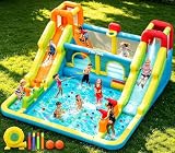 Inflatable Bounce House for Kids, Water Bounce House with Double Slides Indoor Outdoor, Bounce House Water Slide with Air Blower for Park Backyard Party Birthday (with 750W Blower)
