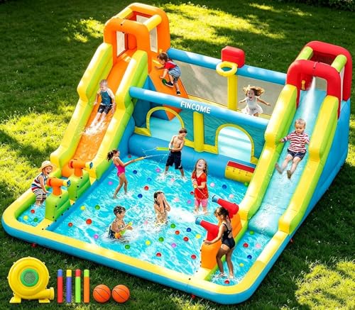 Inflatable Bounce House for Kids, Water Bounce House with Double Slides Indoor Outdoor, Bounce House Water Slide with Air Blower for Park Backyard Party Birthday (with 750W Blower)