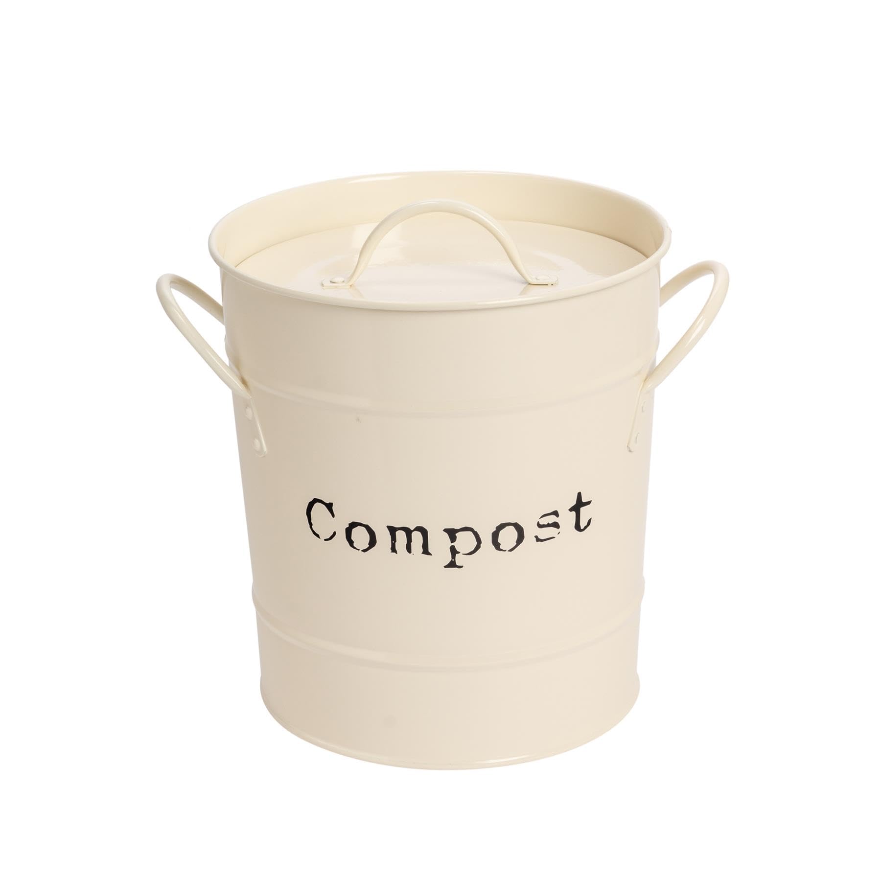 Harbour Housewares Vintage Kitchen Compost Bin - 3.2L - Cream - Steel Indoor Countertop Food Waste Caddy Compost Container with Handles & Removable Inner Liner - Rustic Style Countertop Bin